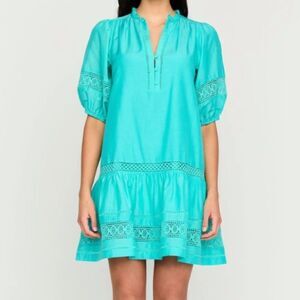 Marie Oliver Turquoise Ruby Drop Waist Puff Sleeve Boho Dress SIZE XS